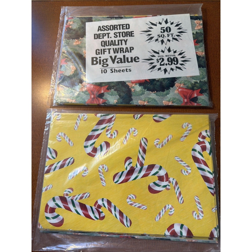 Vintage Christmas Wrapping Paper Flat Sheets 2 Packages Of 10 Sheets (20‎ Total)